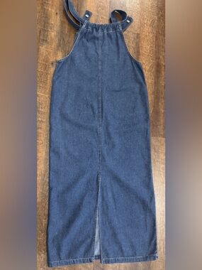 Vintage Bill Blass Denim Overall Dress Size 6 Long Jumper Dark Wash Pockets